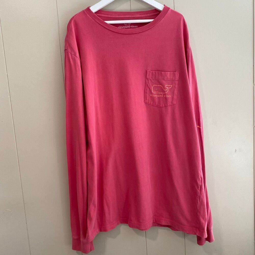 Vineyard Vines Pink Long Sleeve Whale Pocket T-Shirt | 100% Cotton Size M